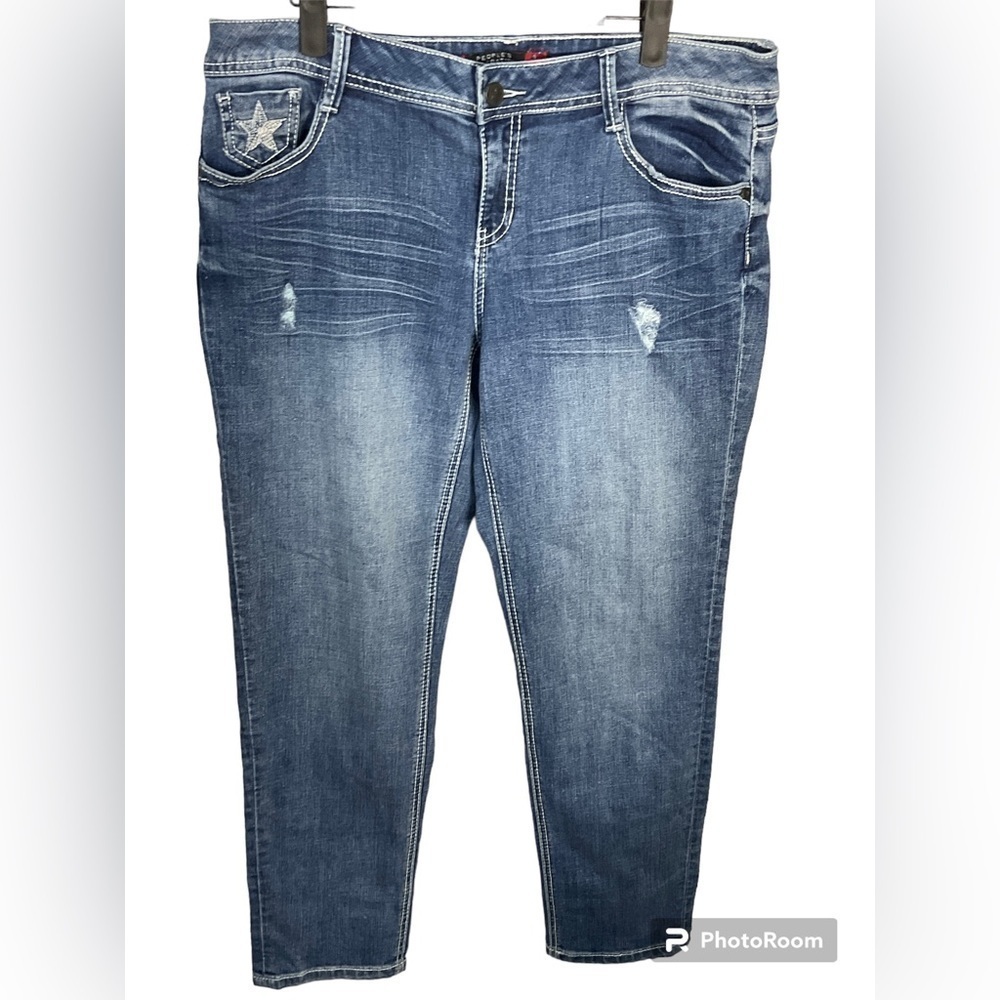 Peoples Liberation Jean Crop Embroidered Star On Pocket Distressed Sz 13 14 N2